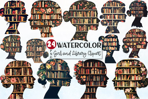 Book Girl and Library Sublimation, a Seasonal Illustration by Rose Art