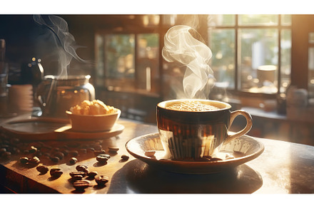 A steaming cup of coffee on a wooden, a Food & Drink Photo by Igor Tichonow