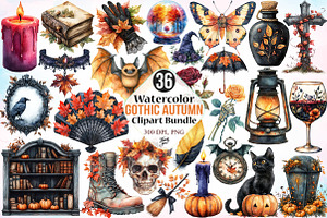 Watercolor Gothic Autumn Clipart PNG, a Seasonal Illustration by Canvas Craft