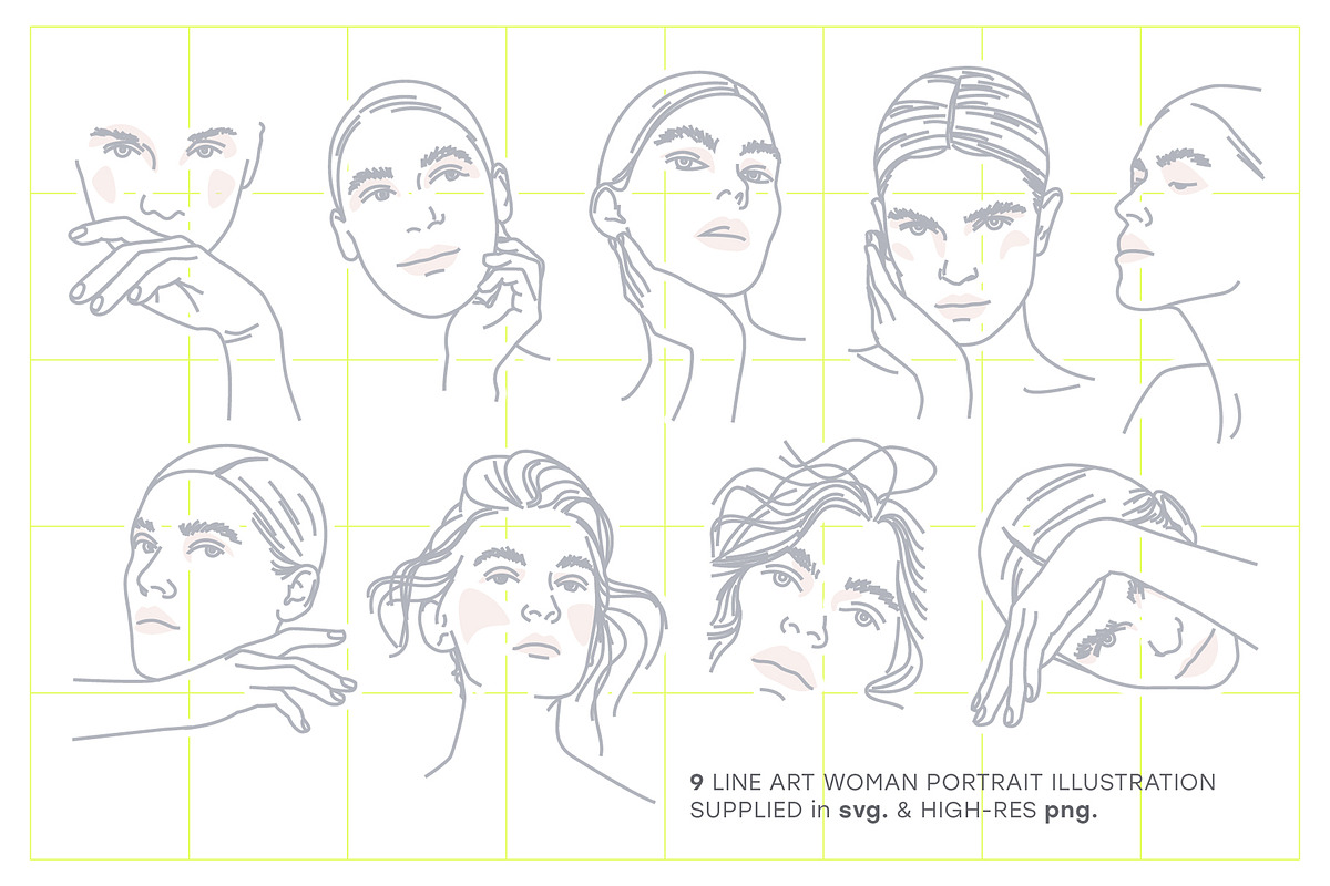 Line Illustrations Set Female Faces, a Person Illustration by line & plane (Photo 3 of 11)