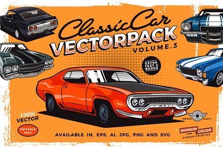 Classic Car Vector Pack vol 3, a Transportation Illustration by The BolzStudio