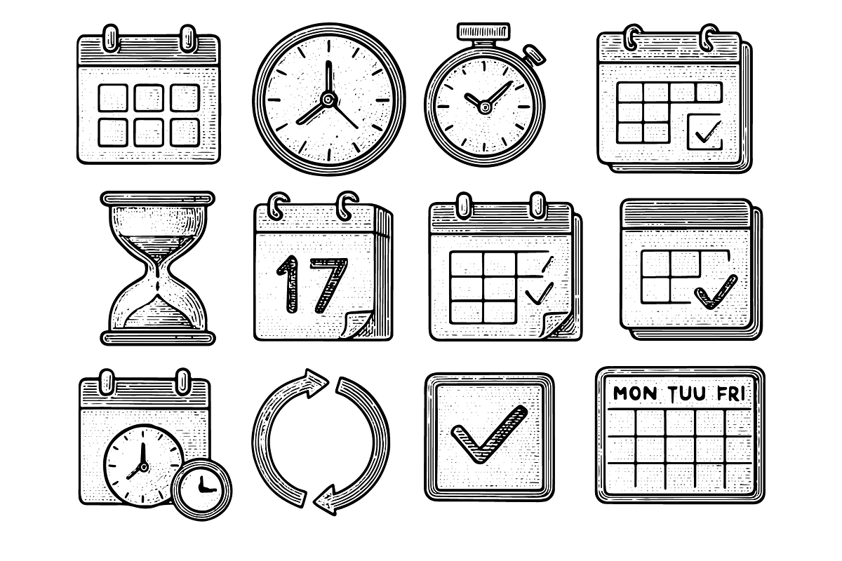 Time and Calendar Icons Set, an Object Graphic by nikagraphic