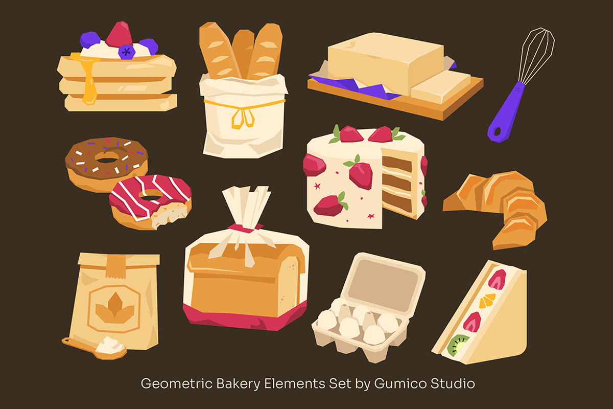 Geometric Bakery Elements Set, an Object Graphic by Gumico Studio. (Photo 2 of 3)