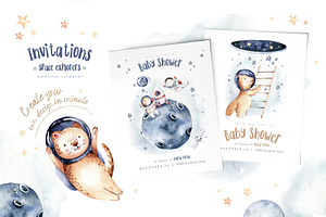 Watercolor Space Explorers. Kids Set