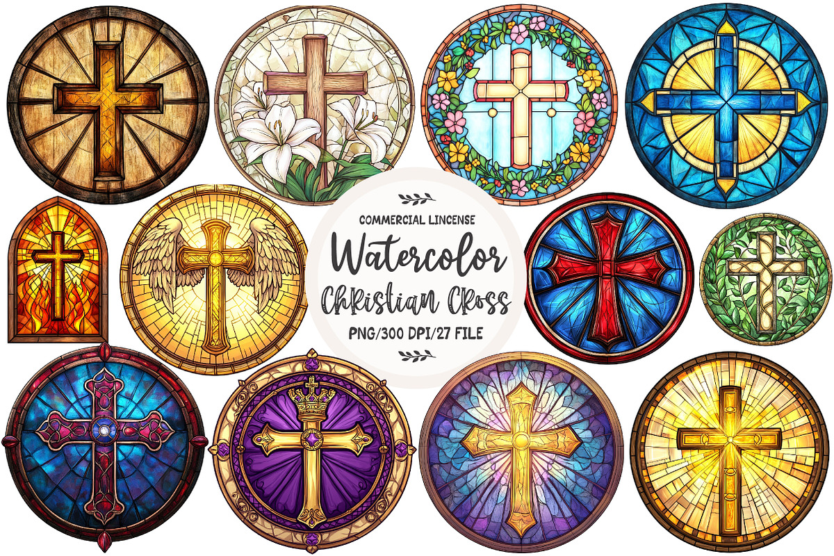 Christian Cross Stained Glass Clipar, an Illustration by OK Design (Photo 1 of 5)