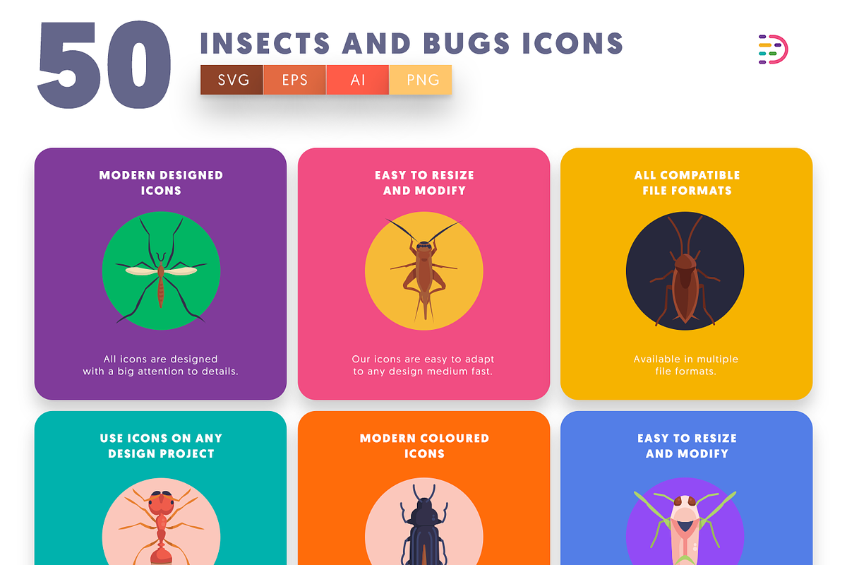 50 Insects and Bugs Icons, an Outline Icon by Dighital (Photo 6 of 10)