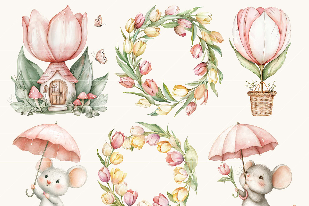 Watercolor Tulip Field Clipart, a Healthcare Illustration by SparkyDesignsUS (Photo 2 of 9)