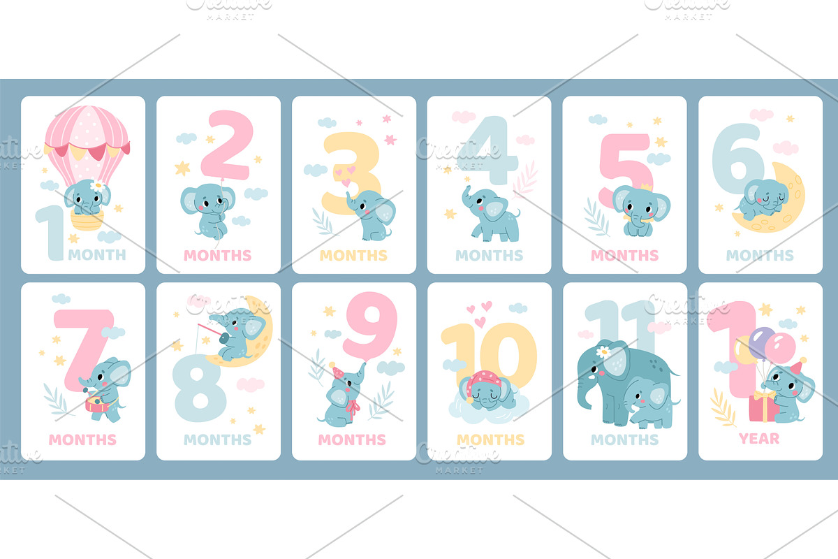 Cute elephant baby birthday cards, an Animal Illustration by YummyBuum