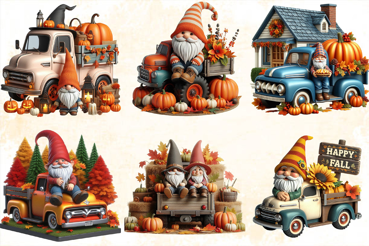 Fall Gnome Truck Sublimation Clipart, an Illustration by SVGArt (Photo 4 of 8)