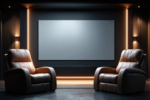 Modern home theater with ambient lighting and plush seating, an Arts & Entertainment Photo by AlyaAnd