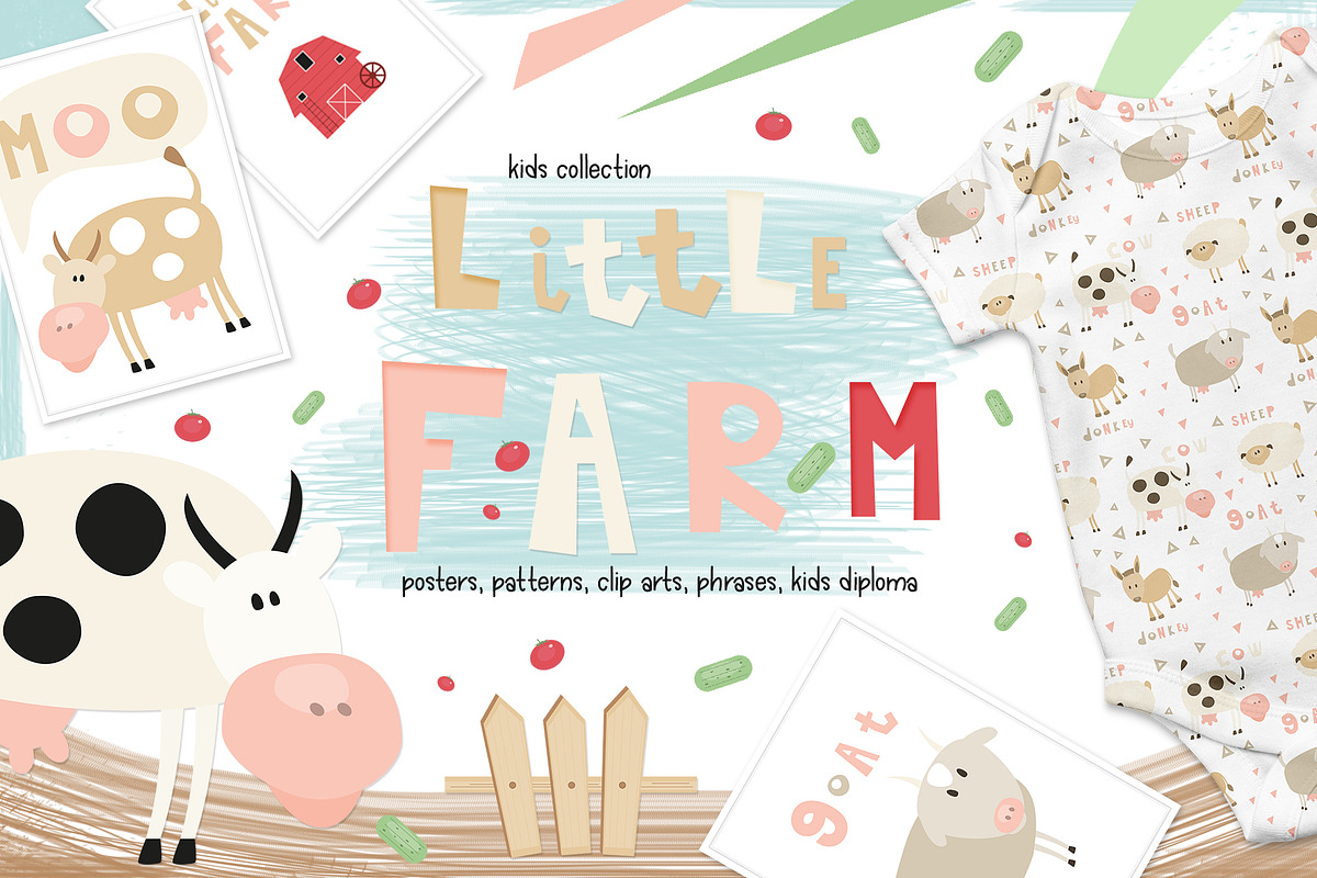 Kids Little Farm clipart & pattern, an Animal Illustration by ELFIVETROV DESIGN (Photo 1 of 7)