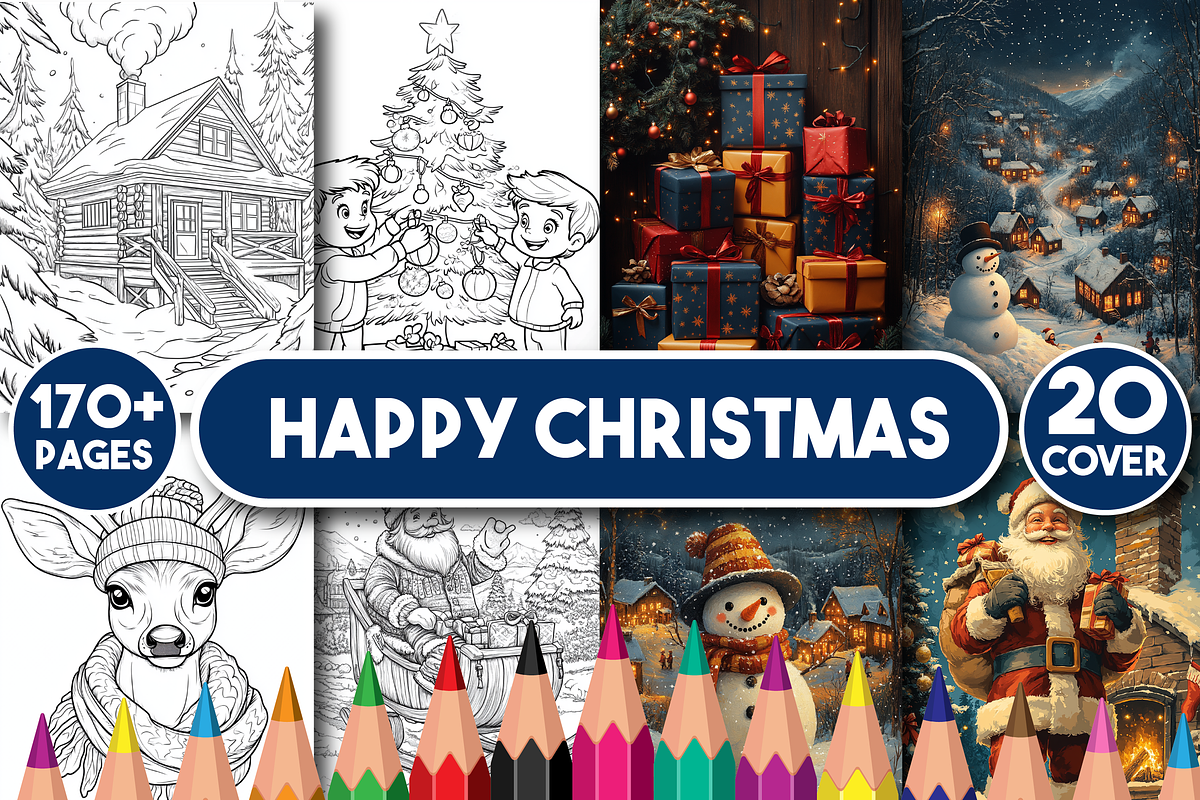 Happy Christmas Coloring Book, an Animal Illustration by Design Zone (Photo 1 of 3)