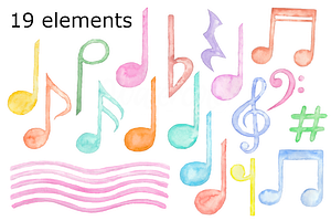 Music Notes Watercolor Clipart