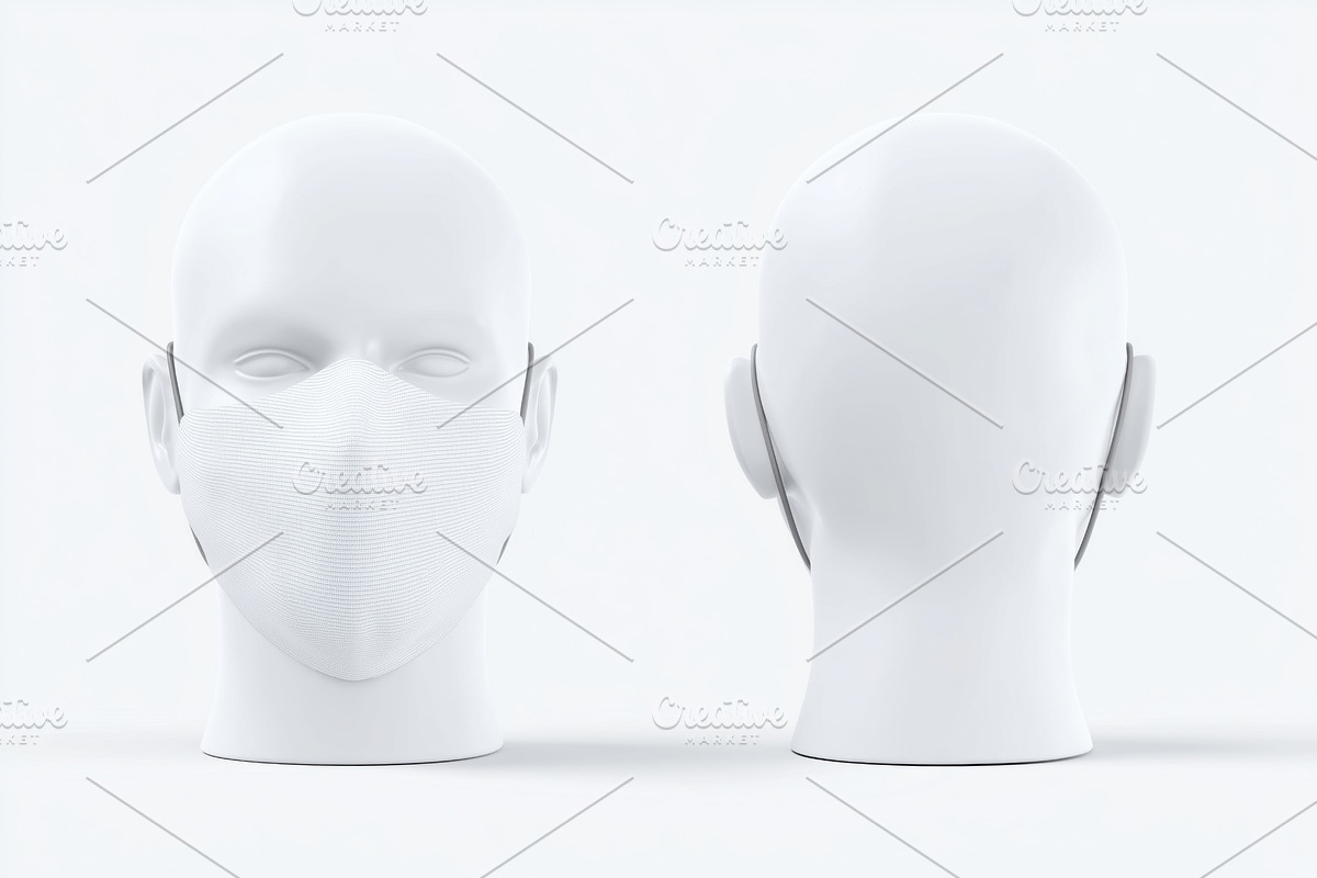 3D render of a white mannequin head with a textured face mask mockup, front and, a Mask Mockup by Textures & Backgrounds