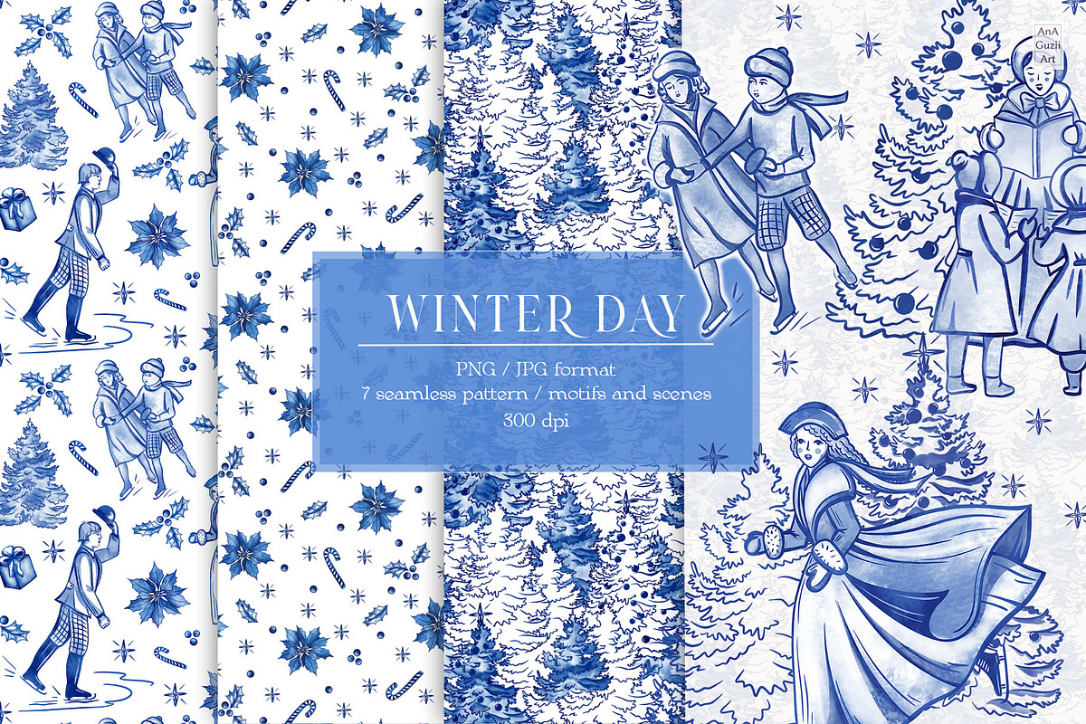 Winter day seamless patterns clipart, a Pattern Graphic by AnaGuziiArt (Photo 1 of 11)