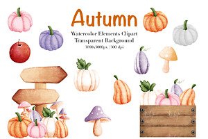 Watercolor Autumn Elements Clipart.