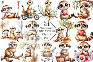 Watercolor Cute Meerkat Clipart, an Illustration by CraftArtStudio
