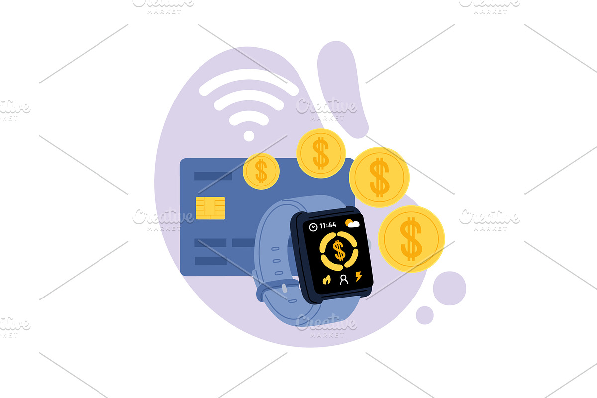 Contactless payments. Smart watches, a Finance Illustration by YummyBuum