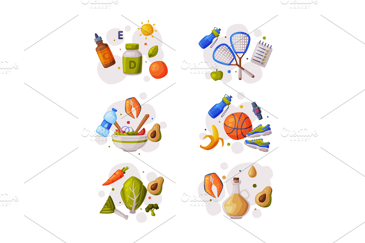Healthy Lifestyle Objects with Food, an Object Illustration by TopVectors
