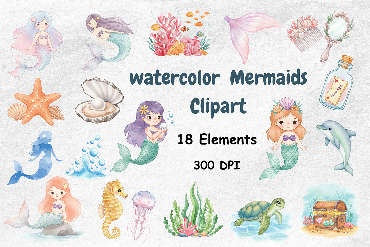 Watercolor Mermaids Clipart, a Person Illustration by BerryPieArt (Photo 1 of 4)