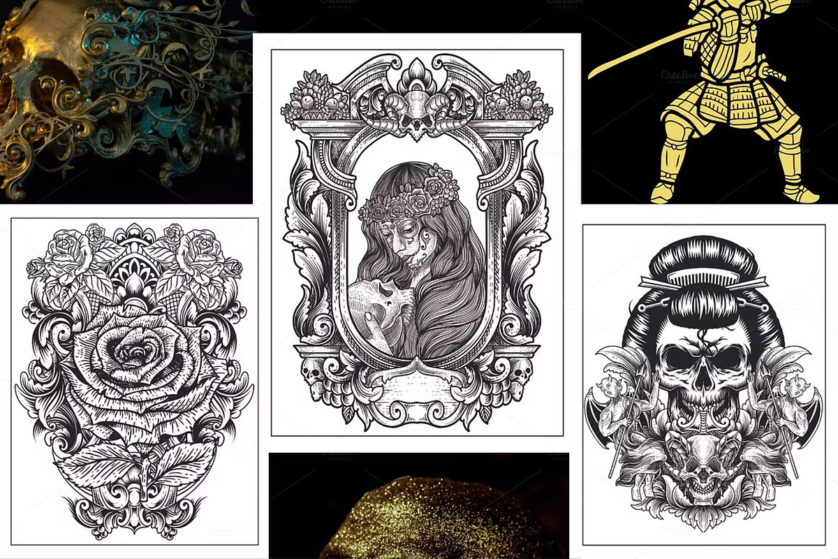 100+ Tattoos Coloring Pages, an Illustration by ThePhoton (Photo 6 of 6)