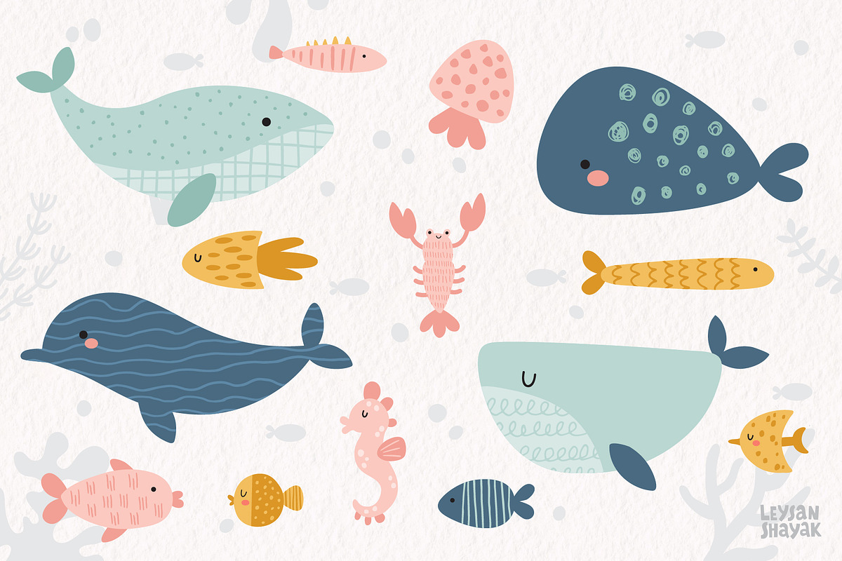 Under the sea cute clipart for kids, an Animal Illustration by Leysan Shayak (Photo 3 of 11)
