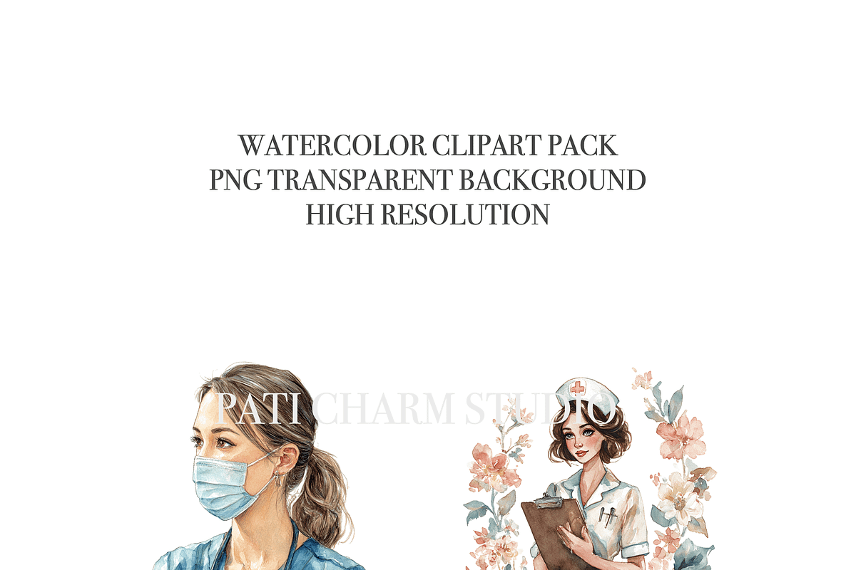 11 Nurse Clipart, a Decorative Illustration by Pati Charm Studio (Photo 4 of 8)