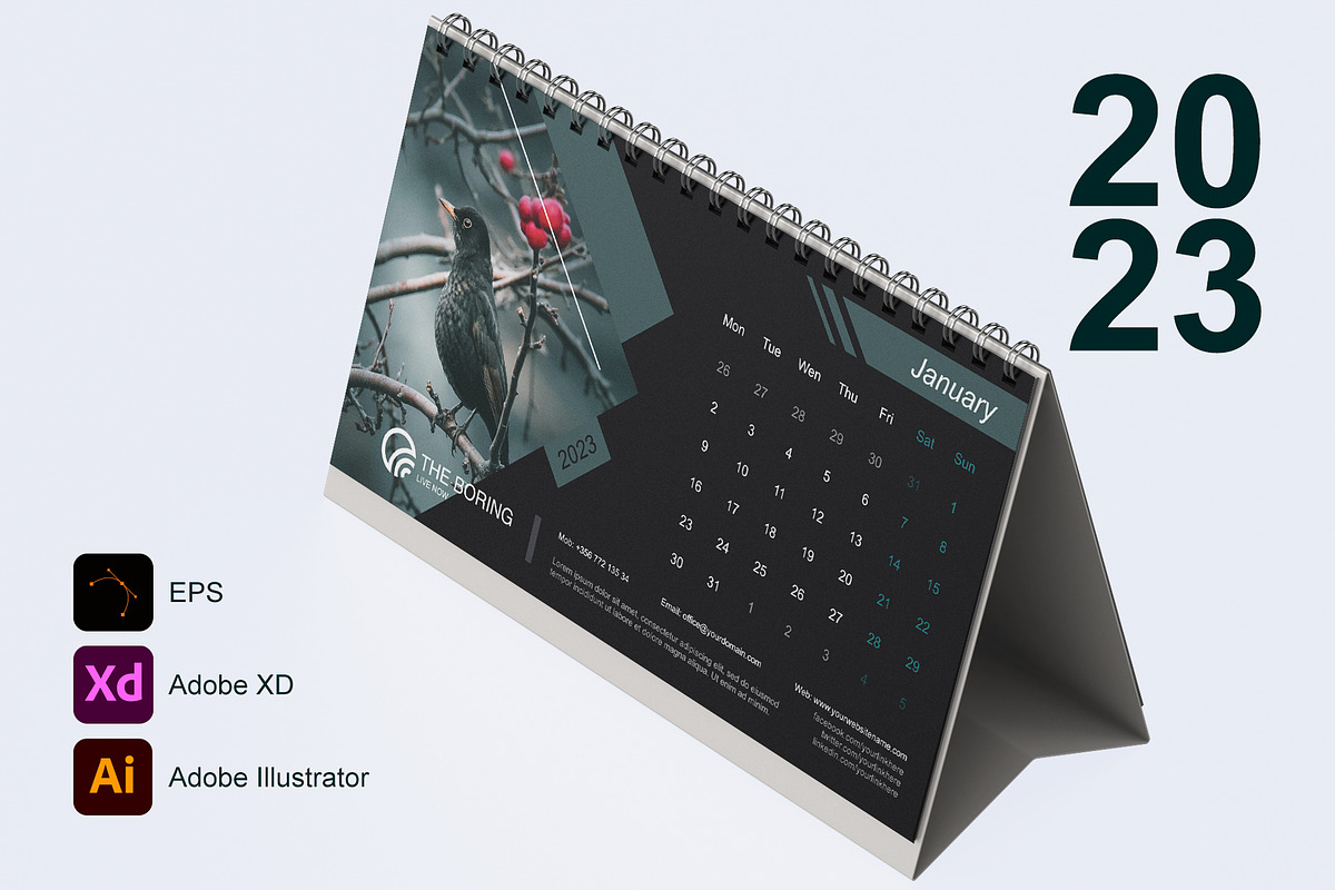 Calendar 2023 Template 12 - Monday, a Templates & Theme by Florin Chitic (Photo 1 of 2)