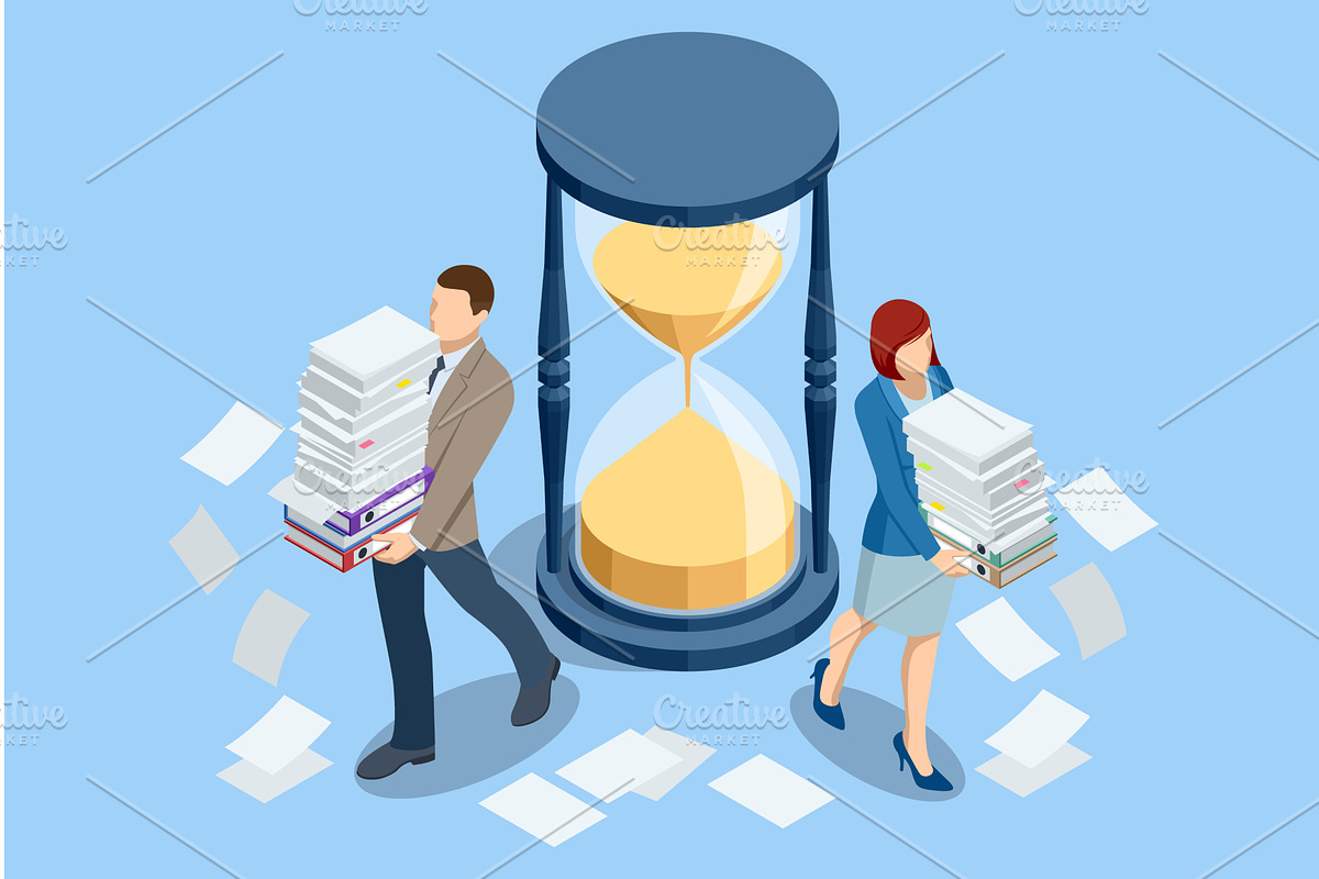 Isometric office deadline concept, a Finance Illustration by Golden Sikorka