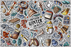 Winter Season Cartoon Objects Set