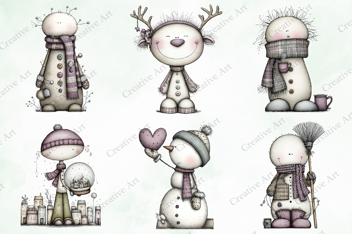 Whimsical Christmas Snowman Clipart, an Illustration by Creative Art (Photo 4 of 10)