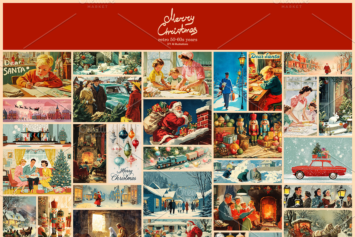Retro Christmas illustrations, a Seasonal Illustration by Pundateam (Photo 6 of 7)