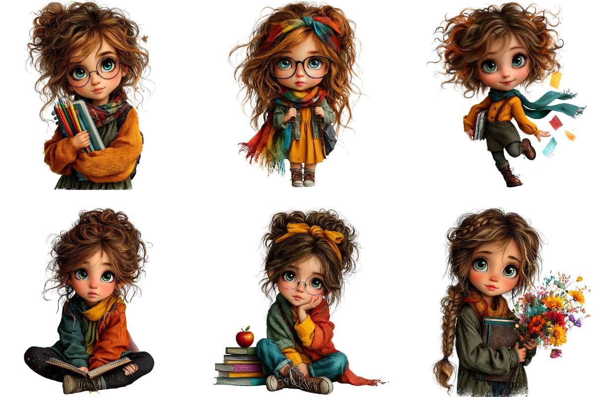 School Girl Whimsical Clipart, a Person Illustration by Designking (Photo 3 of 5)