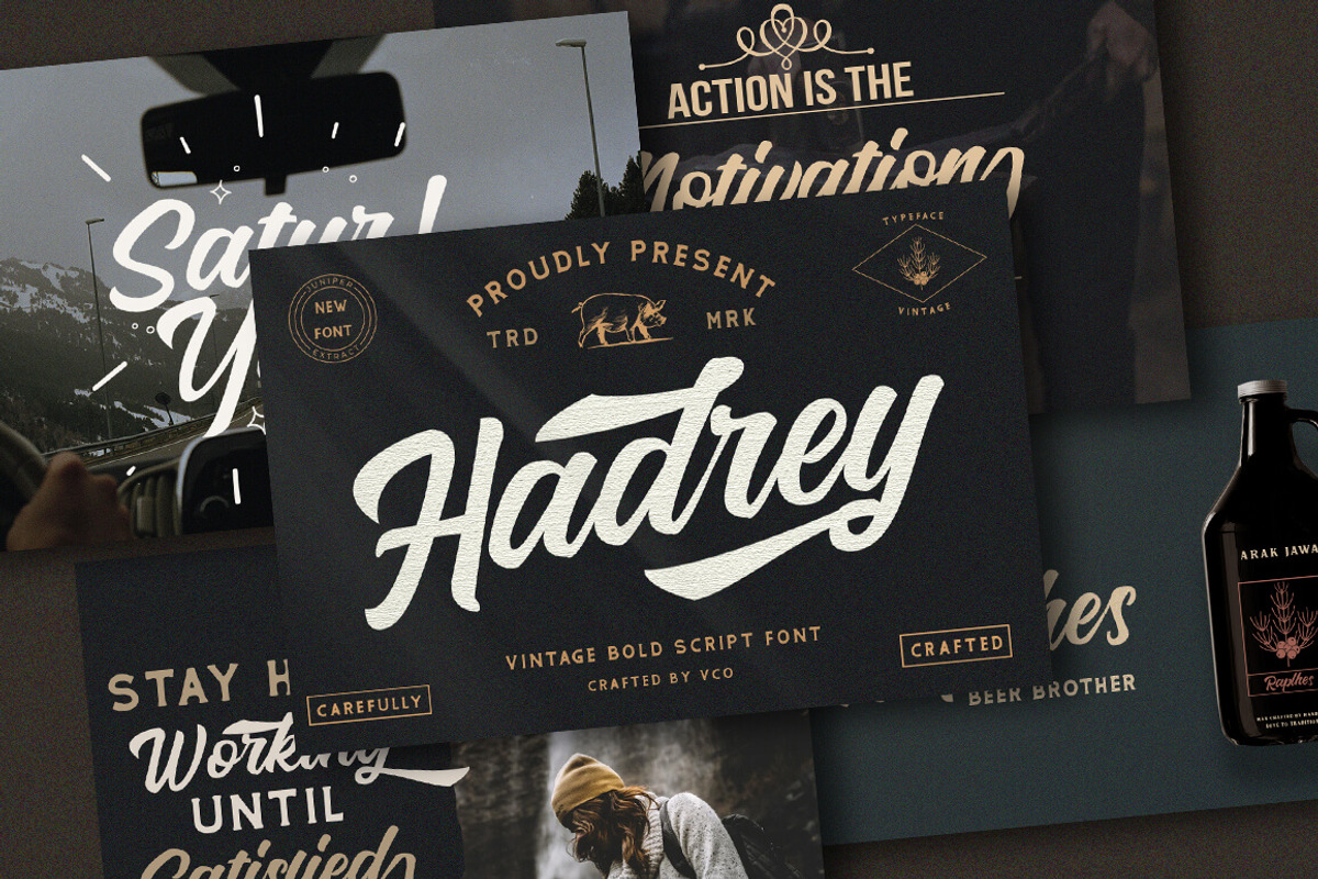 Hadrey - Vintage Bold Script, a Sans Serif Font by Vultype Co. (Photo 4 of 12)