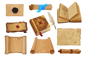 Ancient paper scrolls & manuscripts, a Texture Illustration by Lemberg Vector
