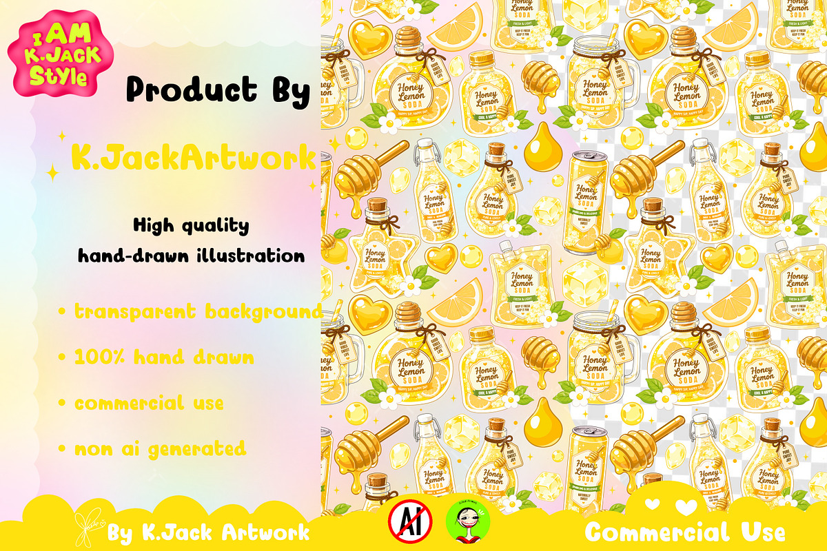 Cute Honey Lemon Soda Seamless, a Background Graphic by K.JackArtwork (Photo 3 of 8)