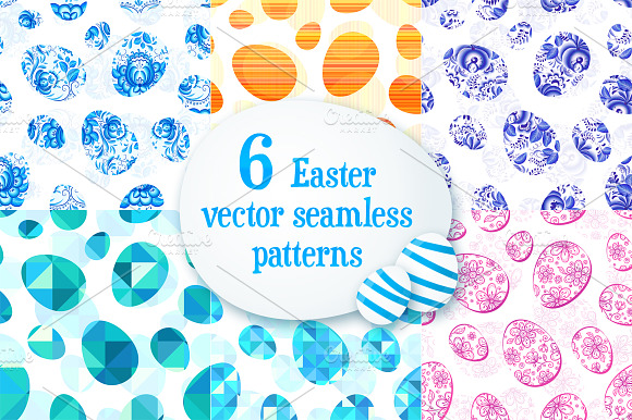 6 Easter Eggs Seamless Patterns