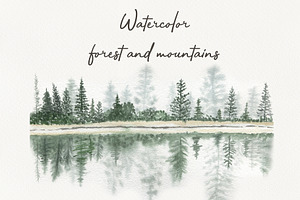 Watercolor forest and mountains