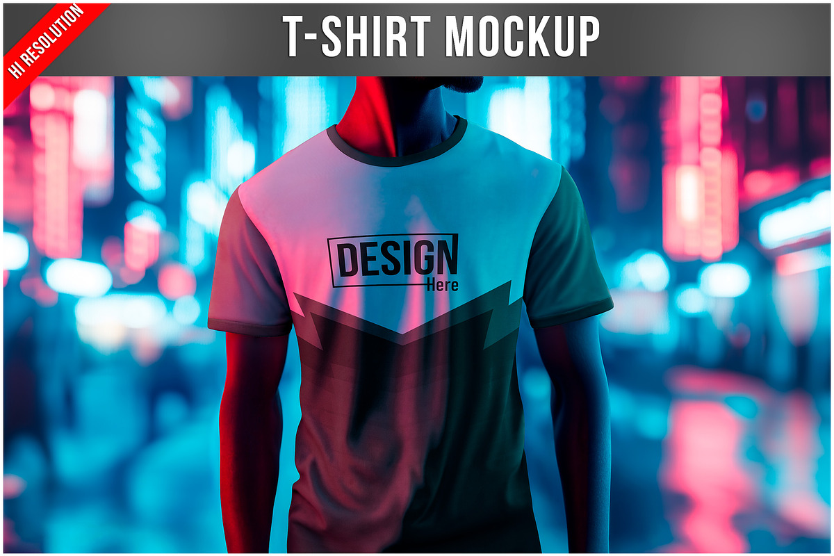 T-Shirt Mockup on Neon PSD, a Shirt Mockup by Bruno's Shop (Photo 1 of 4)