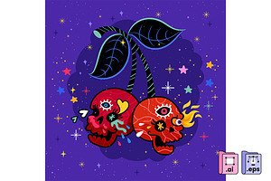 Halloween Skull Cherry, a Decorative Illustration by MISS CHATZ