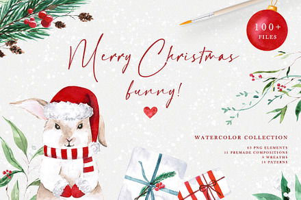 Christmas bunny - watercolor set