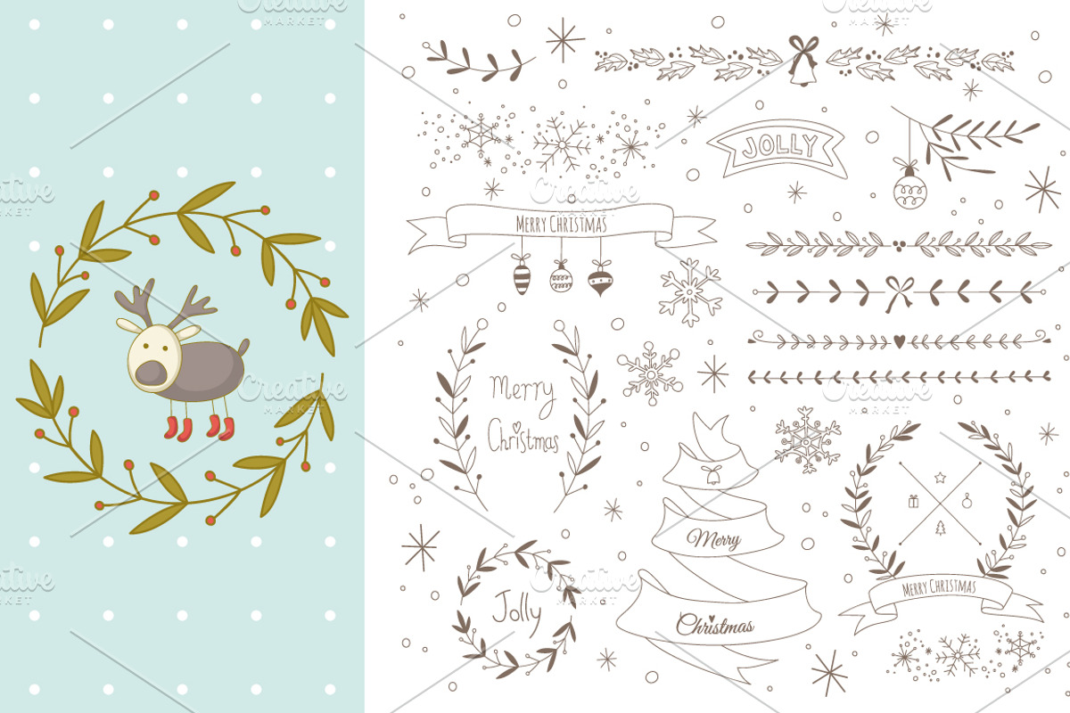 Christmas design elements kit, a Decorative Illustration by Blue Ink Studio (Photo 2 of 4)