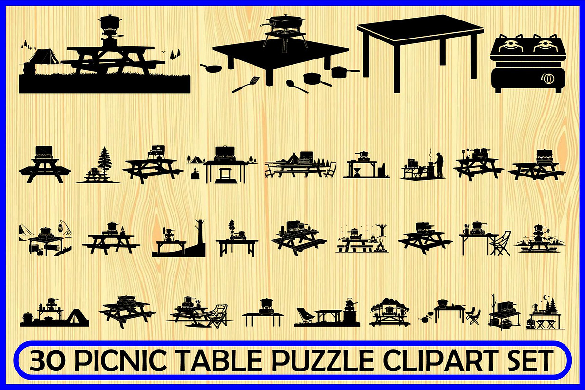 Picnic Table Puzzle Clipart Set, an Object Illustration by Designer_Momina (Photo 1 of 15)