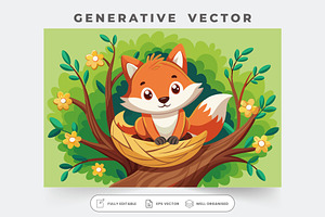 A cheerful fox relaxes in a cozy nes, a Graphic by Iftikhar Alam