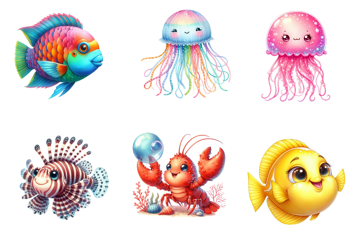 Kawaii Sea Animal Clipart, an Illustration by CreationArt (Photo 2 of 5)