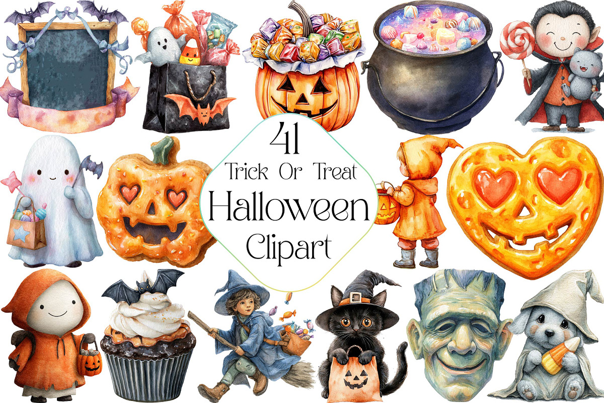 Halloween Trick or Treat Clipart, an Illustration by DreamPrint404 (Photo 1 of 5)