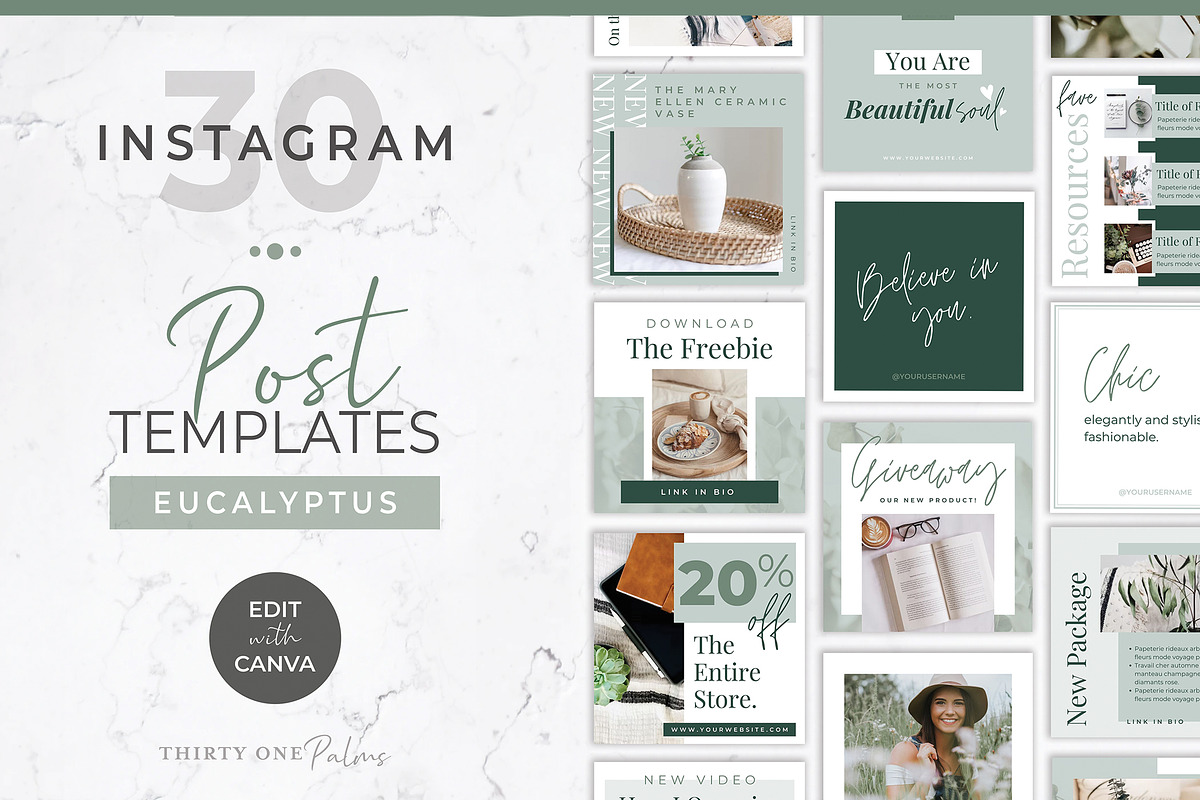 Instagram Posts for Canva | Green, a Social Media Template by Thirty One Palms Studio (Photo 1 of 6)