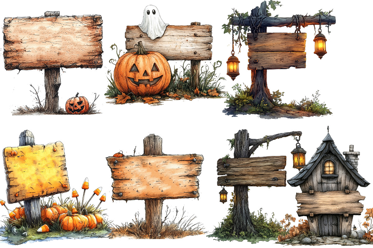 Halloween Wooden Sings Clipart, a Work Illustration by cherrydesign (Photo 4 of 4)