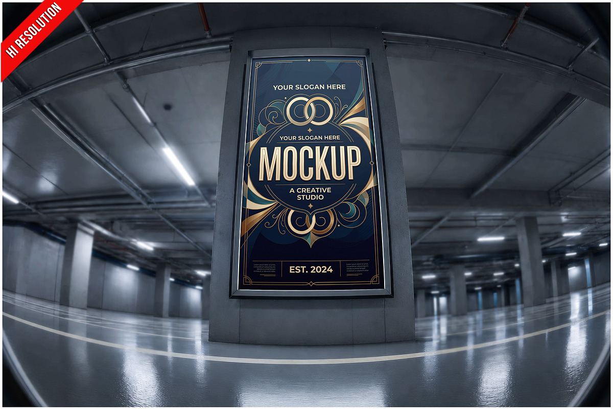 Billboard Parking Garage Fisheye PSD, an Advertising Mockup by Bruno's Shop (Photo 1 of 3)