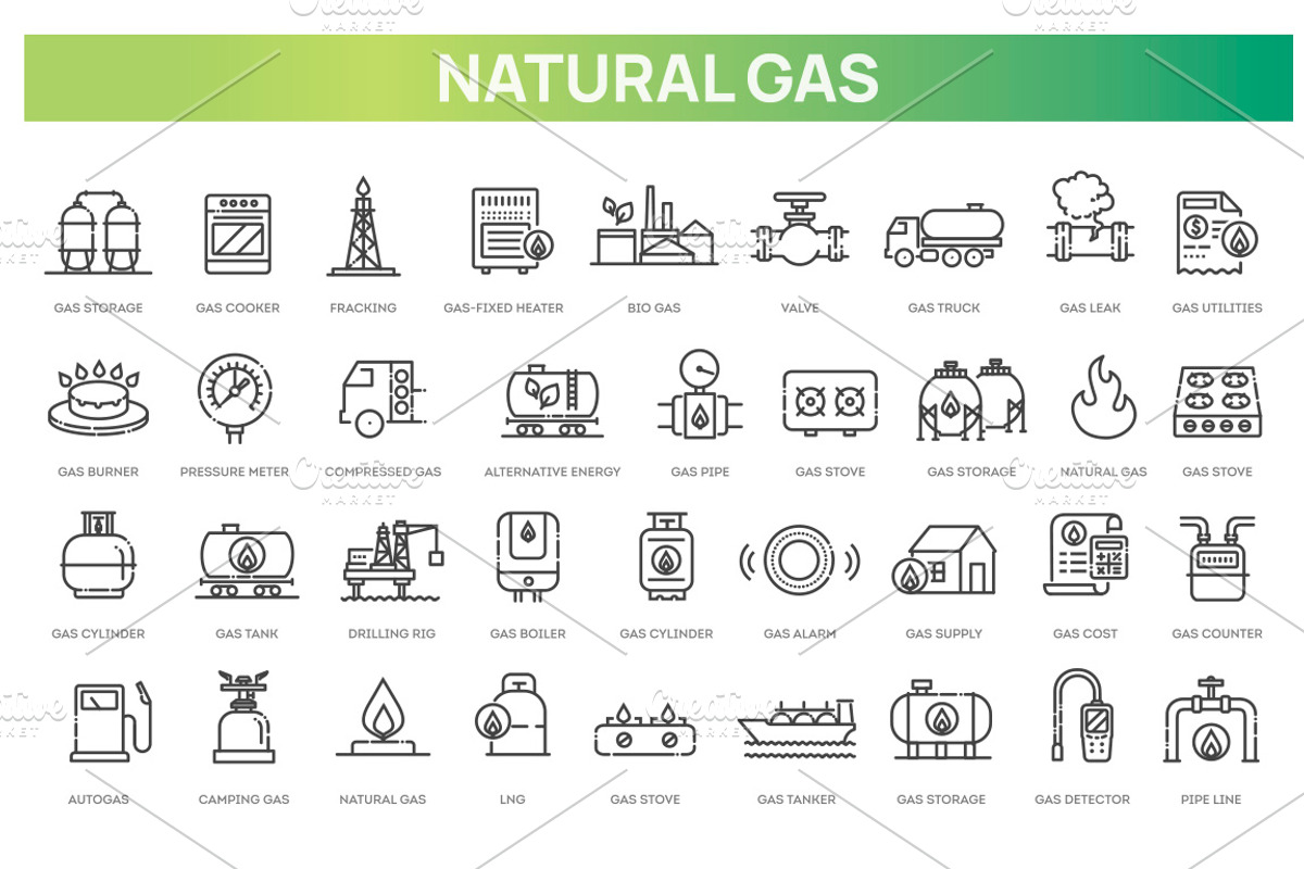 Set of Natural Gas line icons, an Outline Icon by Tettygreen (Photo 1 of 2)